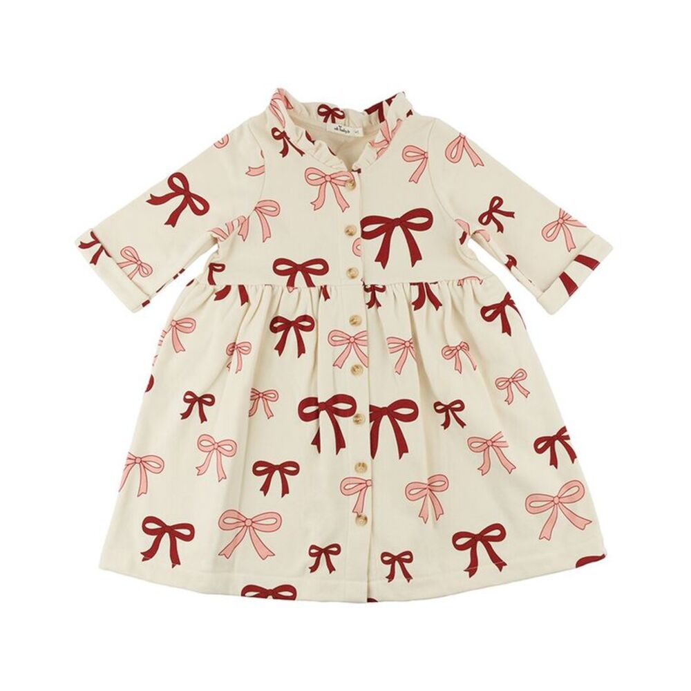 Oh Baby! Girls  Pink Cherry Bows French Terry Ivy Dress
